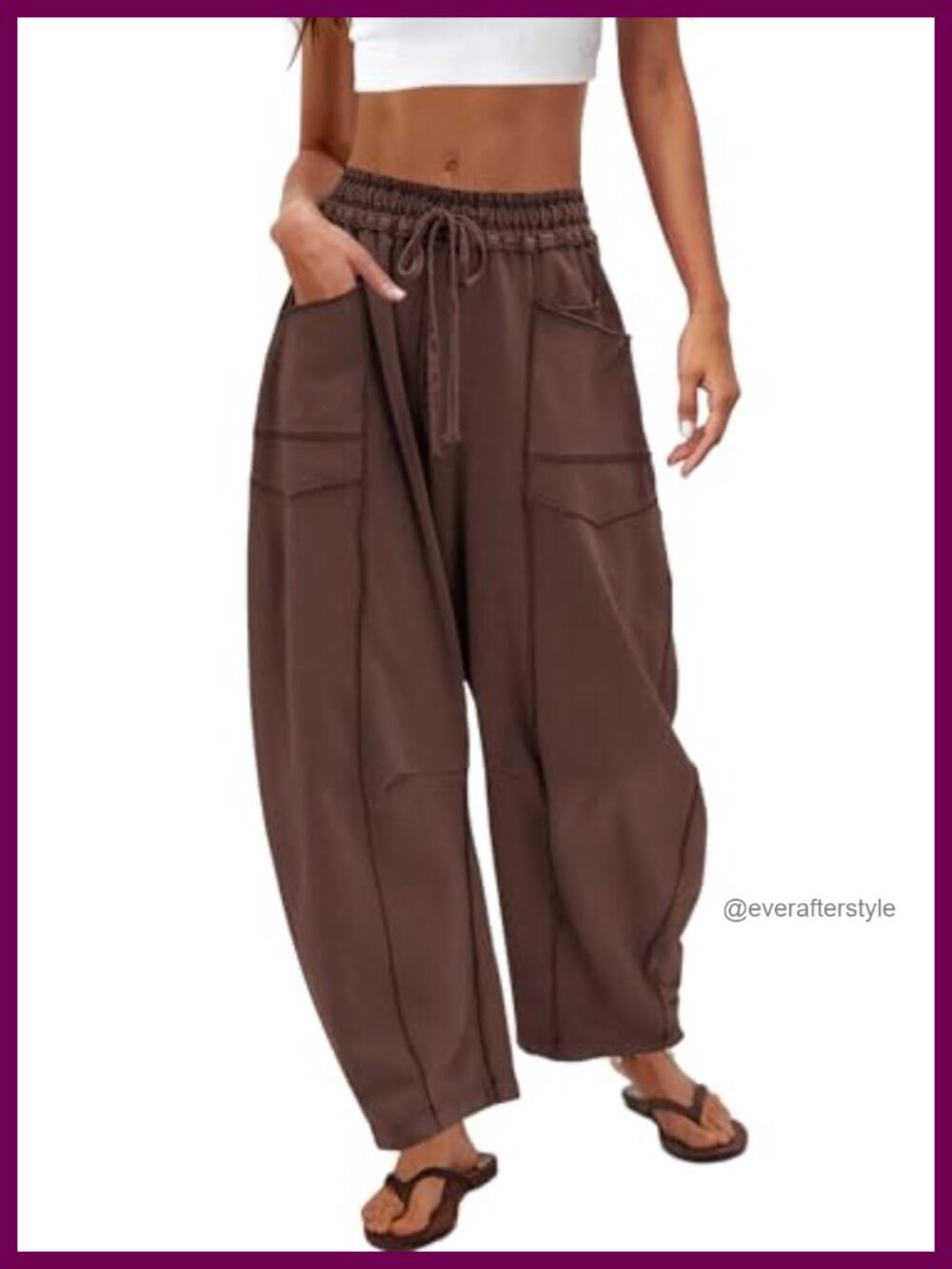 Womens Barrel Sweatpants Baggy Wide Leg High Rise Pull On Pockets